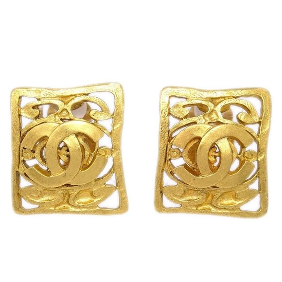 Chanel CC Square Earrings Clip-On Gold 95A